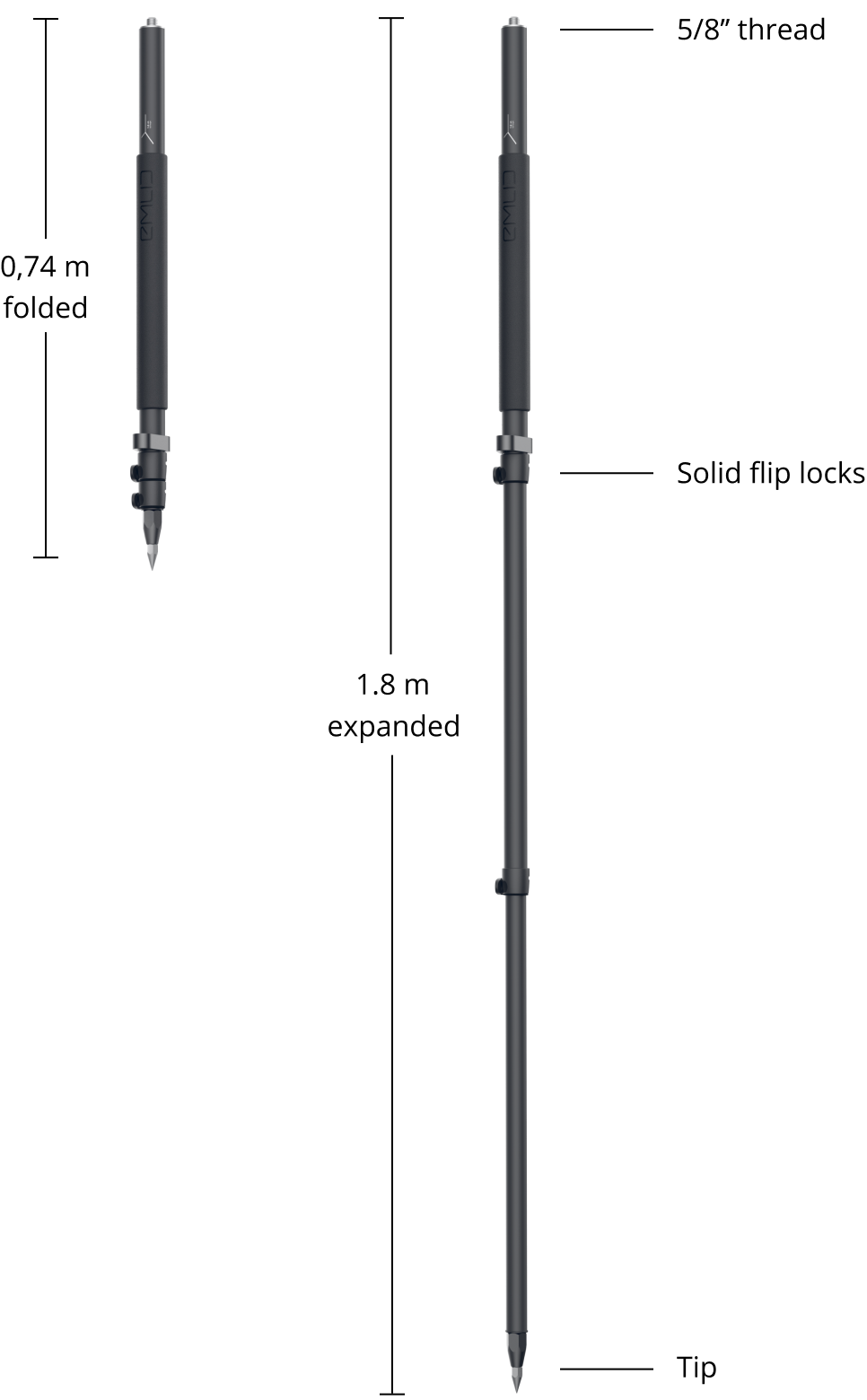 EMLID Telescopic Alu Pole 1.8m for RS2/RS+ (with holder) image 5_EPOTRONIC